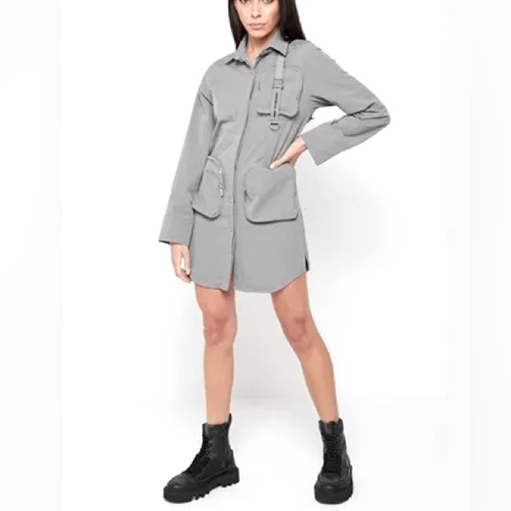 Maniere De Voir Cargo Pocket Oversized Shirt Dress - Size 10